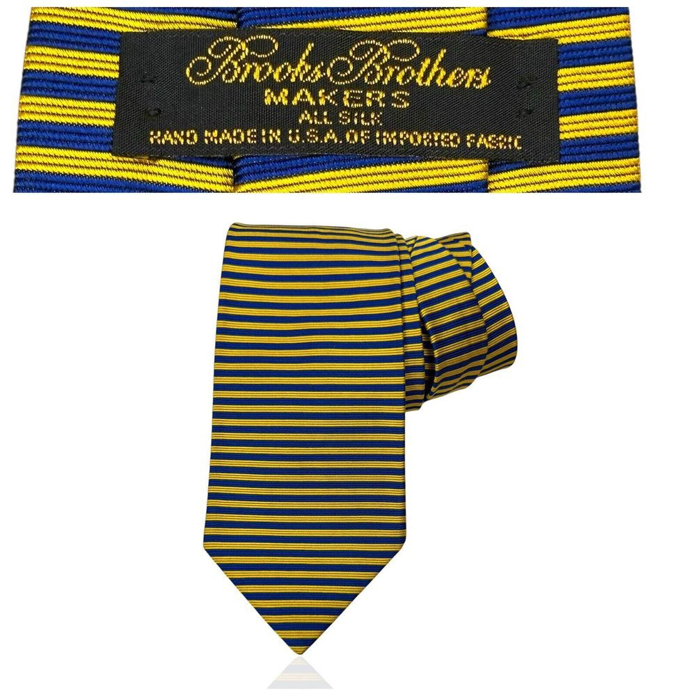 BROOKS BROTHERS 100% Imported‎ Silk Striped Tie Blue Yellow 57" Made In USA